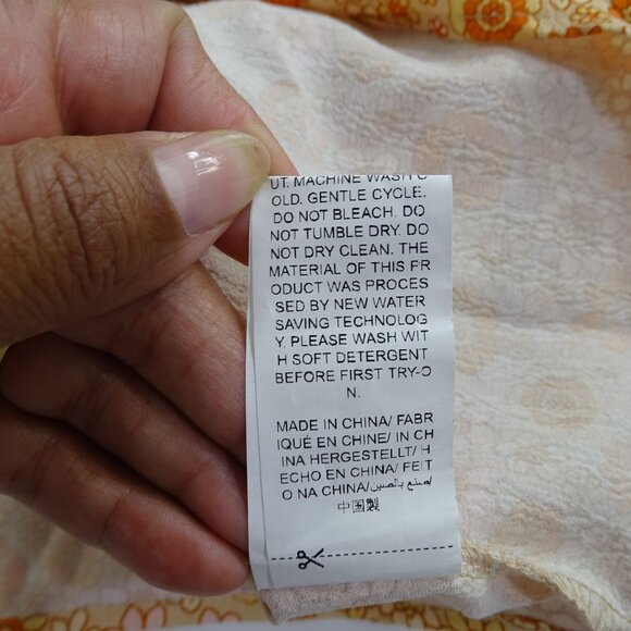 Floral Tie-Front Wide Sleeve Crop Cover-Up Jacket Women Size L Orange Retro Fall - Picture 7 of 11